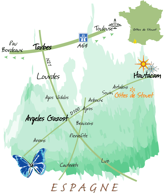 Plan d'accès aux gîtes de Stouet